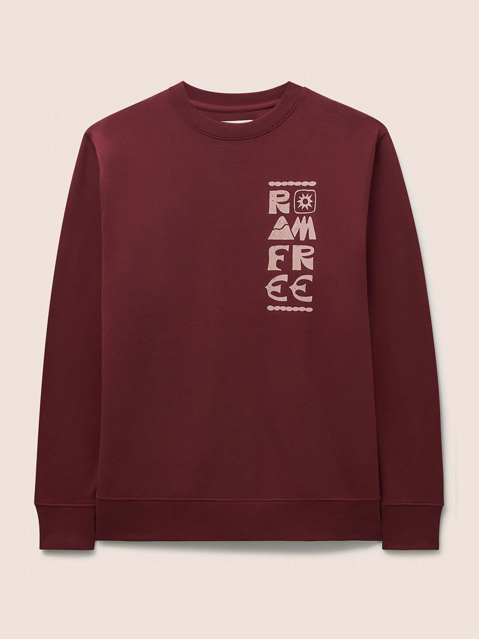 Milford Organic Cotton Roam Free Graphic Sweatshirt in Burgundy Layering- Gandys