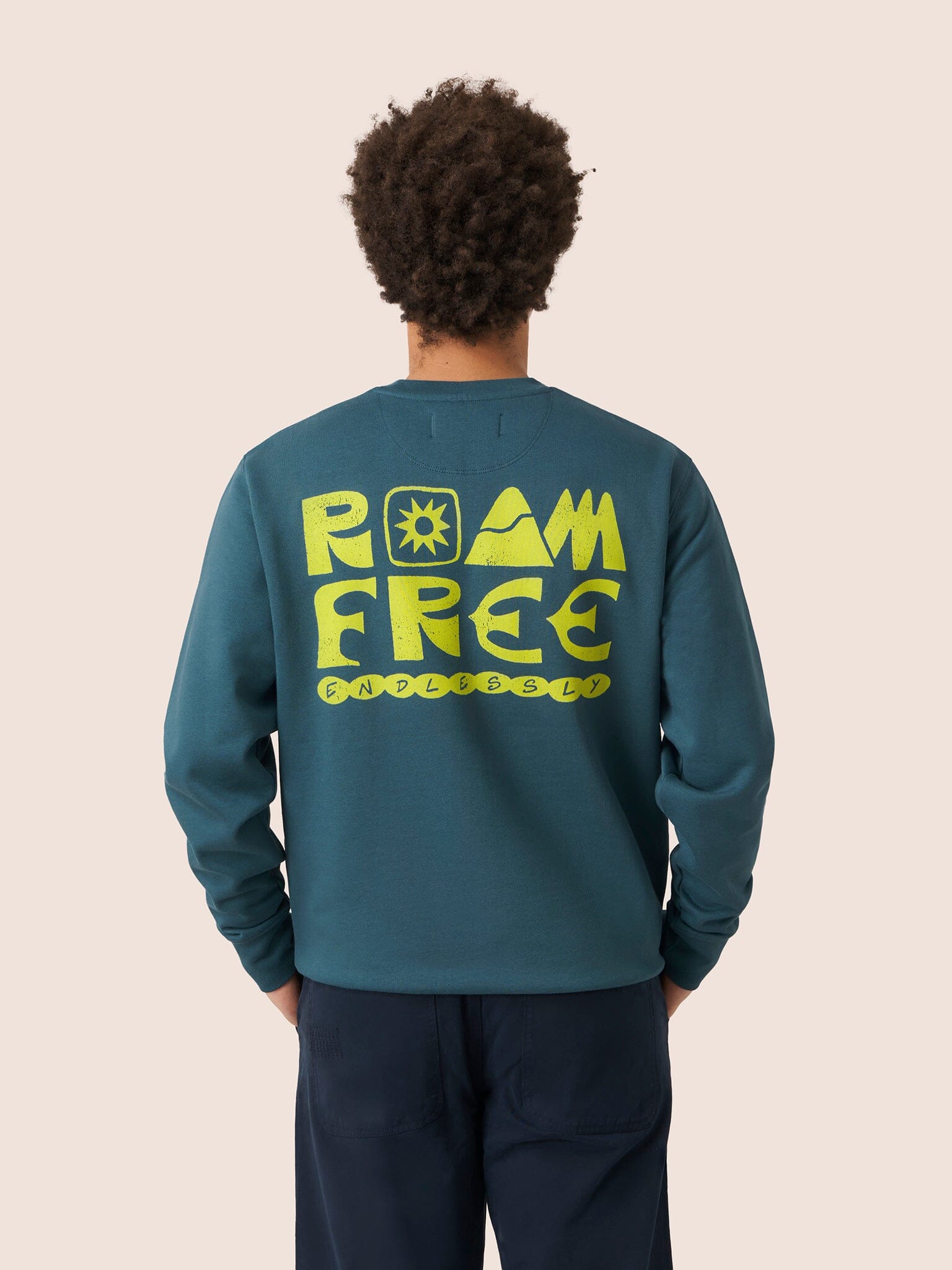 Milford Organic Cotton Roam Free Graphic Sweatshirt in Teal Layering- Gandys