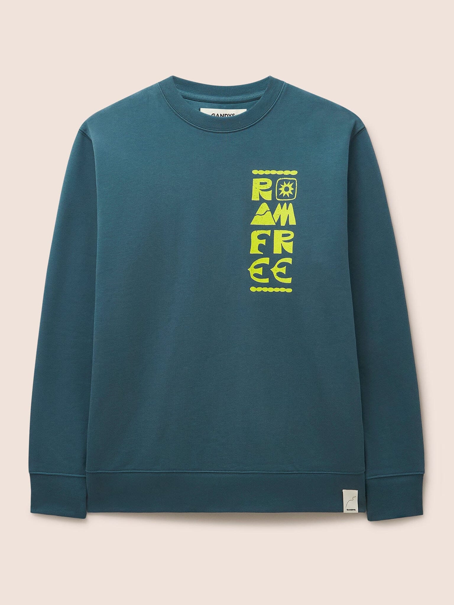 Milford Organic Cotton Roam Free Graphic Sweatshirt in Teal Layering- Gandys