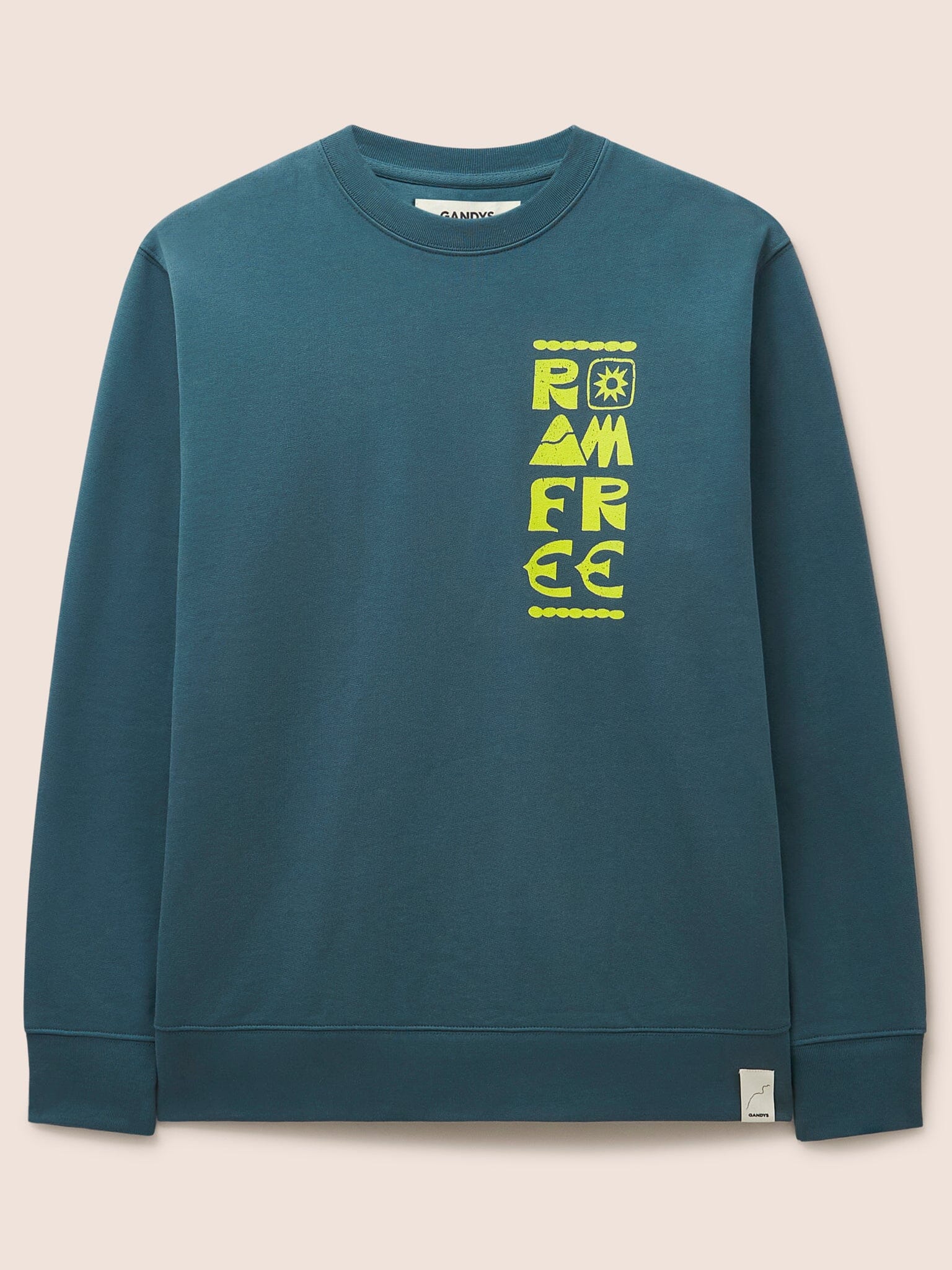 Milford Organic Cotton Roam Free Graphic Sweatshirt in Teal Layering- Gandys