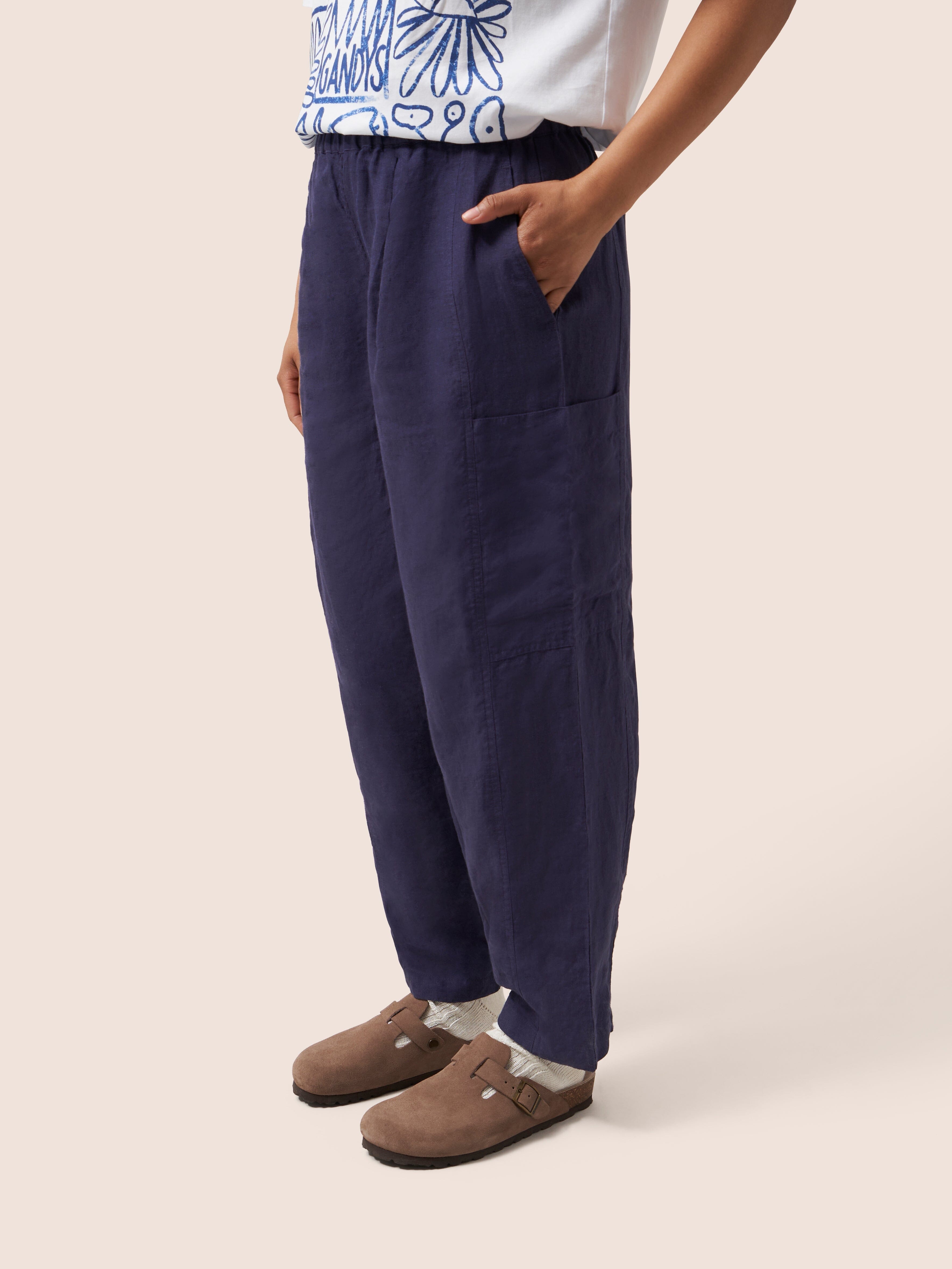 Navy Bembridge Barrel Leg Trouser Bottoms- Gandys