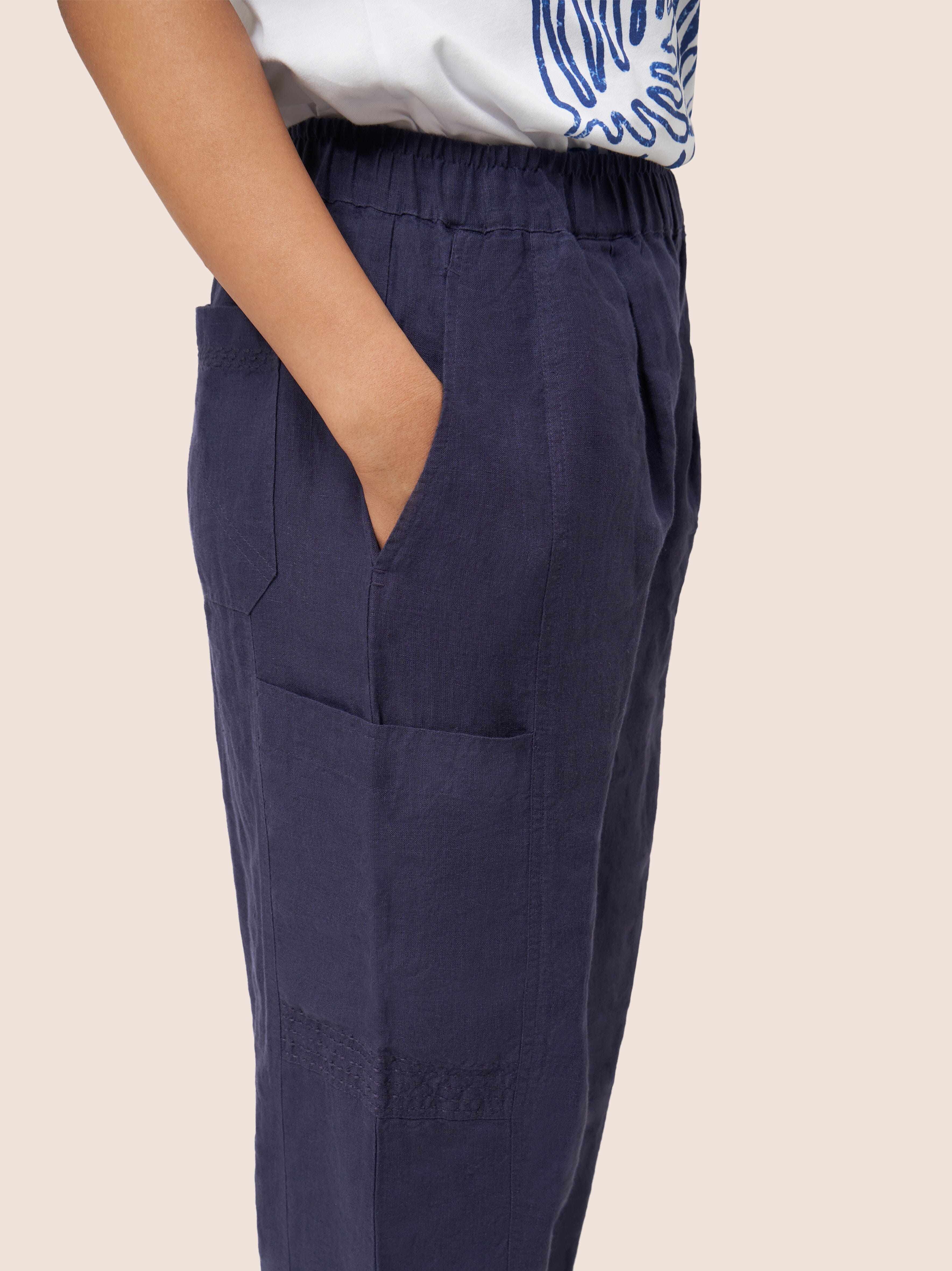 Navy Bembridge Barrel Leg Trouser Bottoms- Gandys