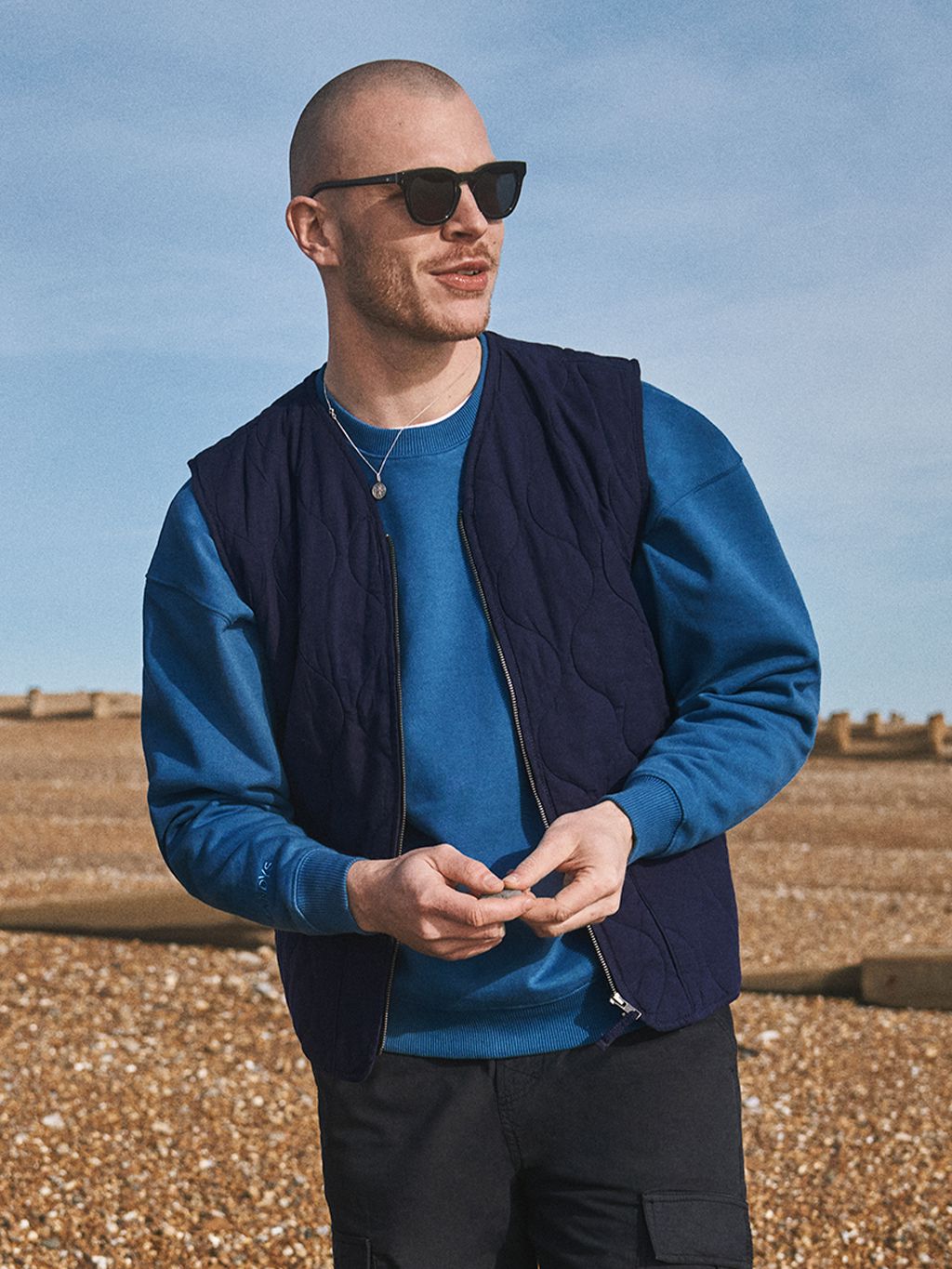 Navy Hudson Quilted Cotton Gilet Layering- Gandys