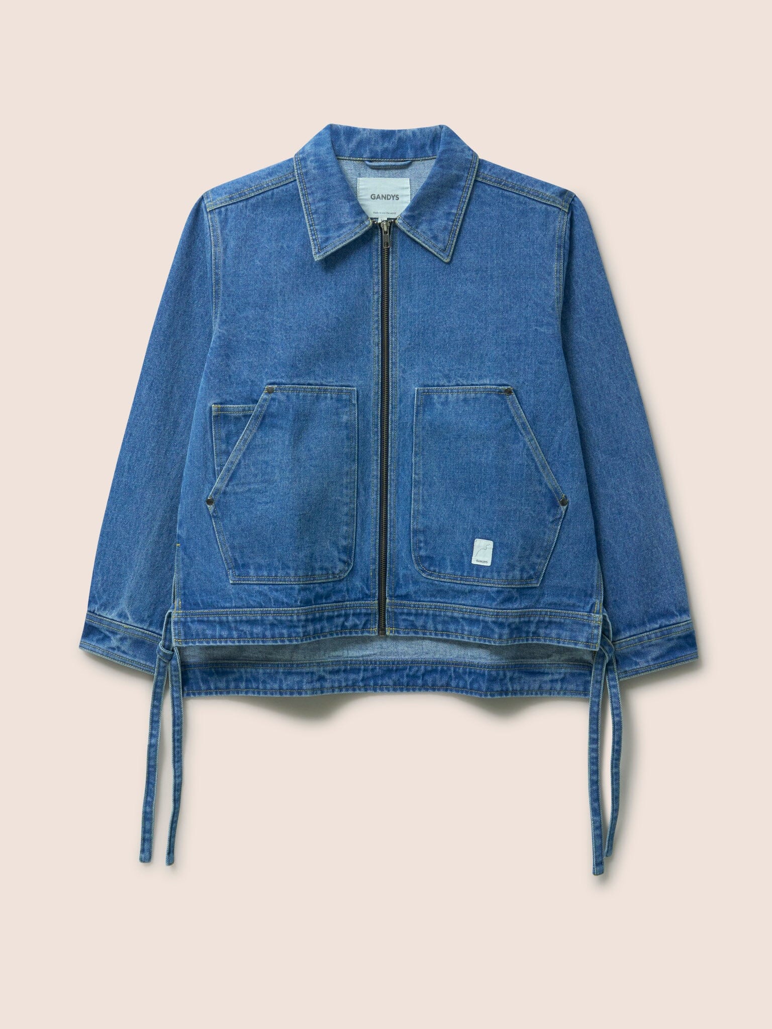 Nimes Cotton Tie Detail Denim Jacket Midwash