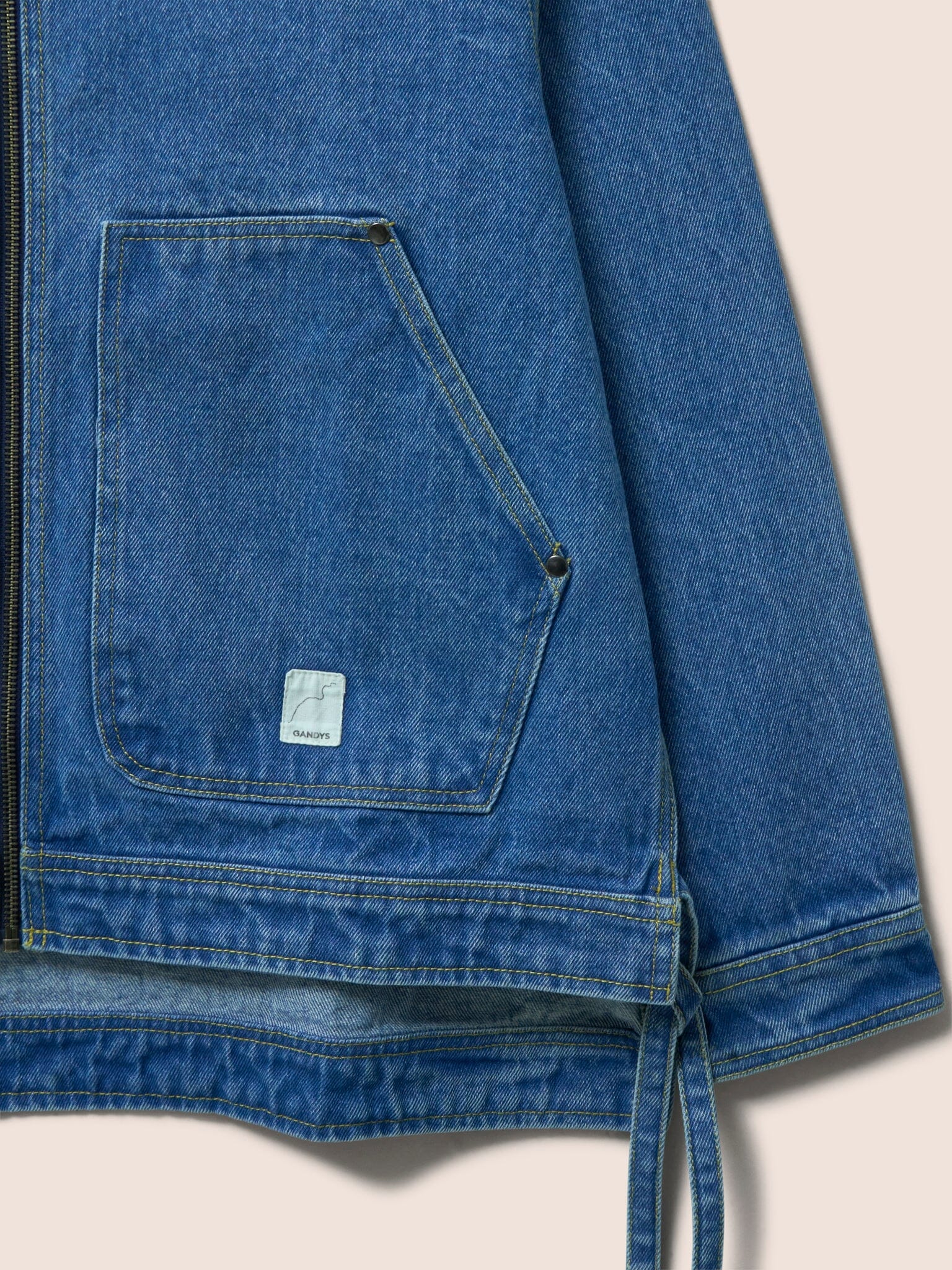 Nimes Cotton Tie Detail Denim Jacket in Midwash Outerwear- Gandys