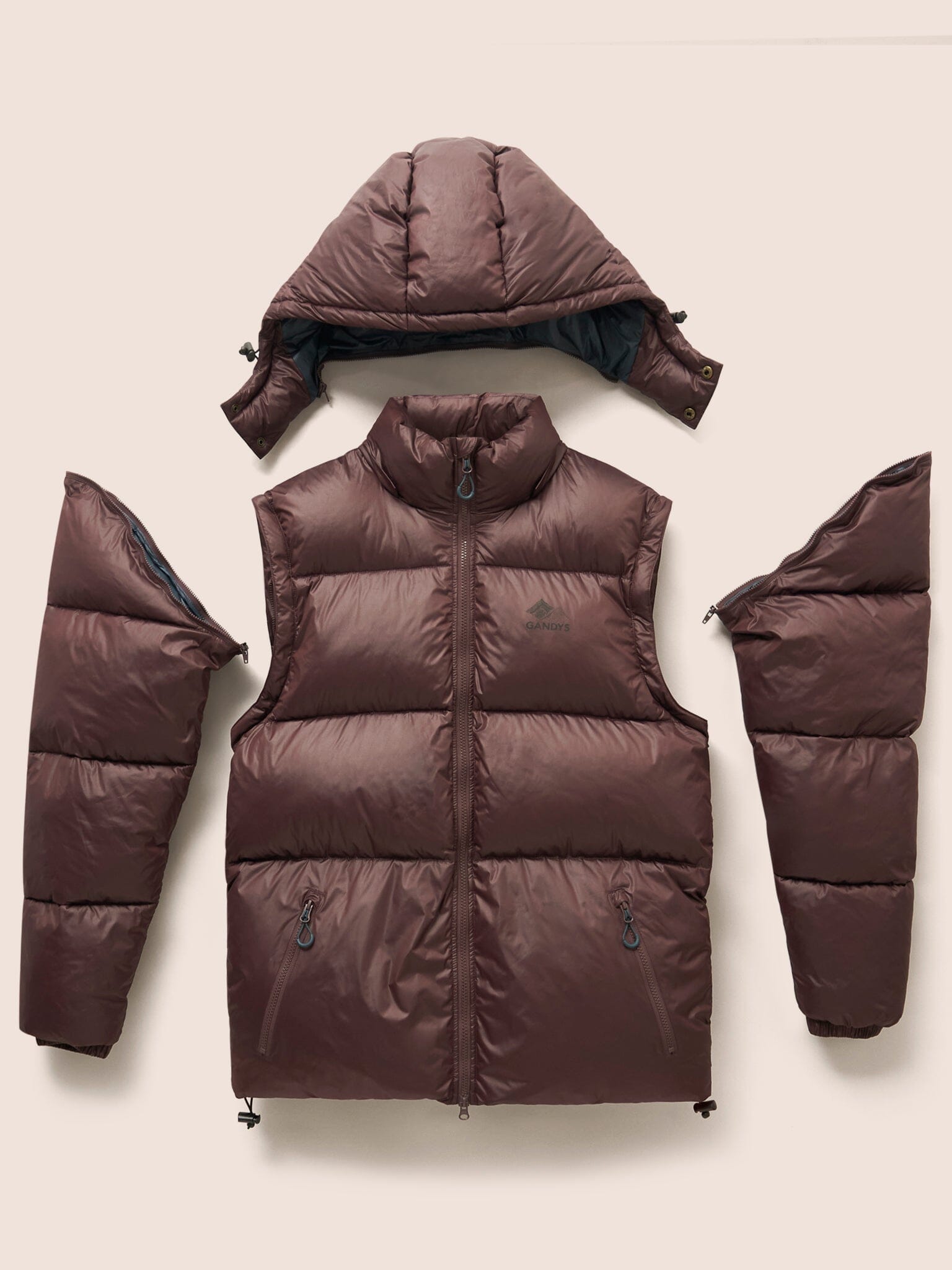 Orkney Multiway Detachable Sleeves Puffer Coat in Burgundy Outerwear- Gandys
