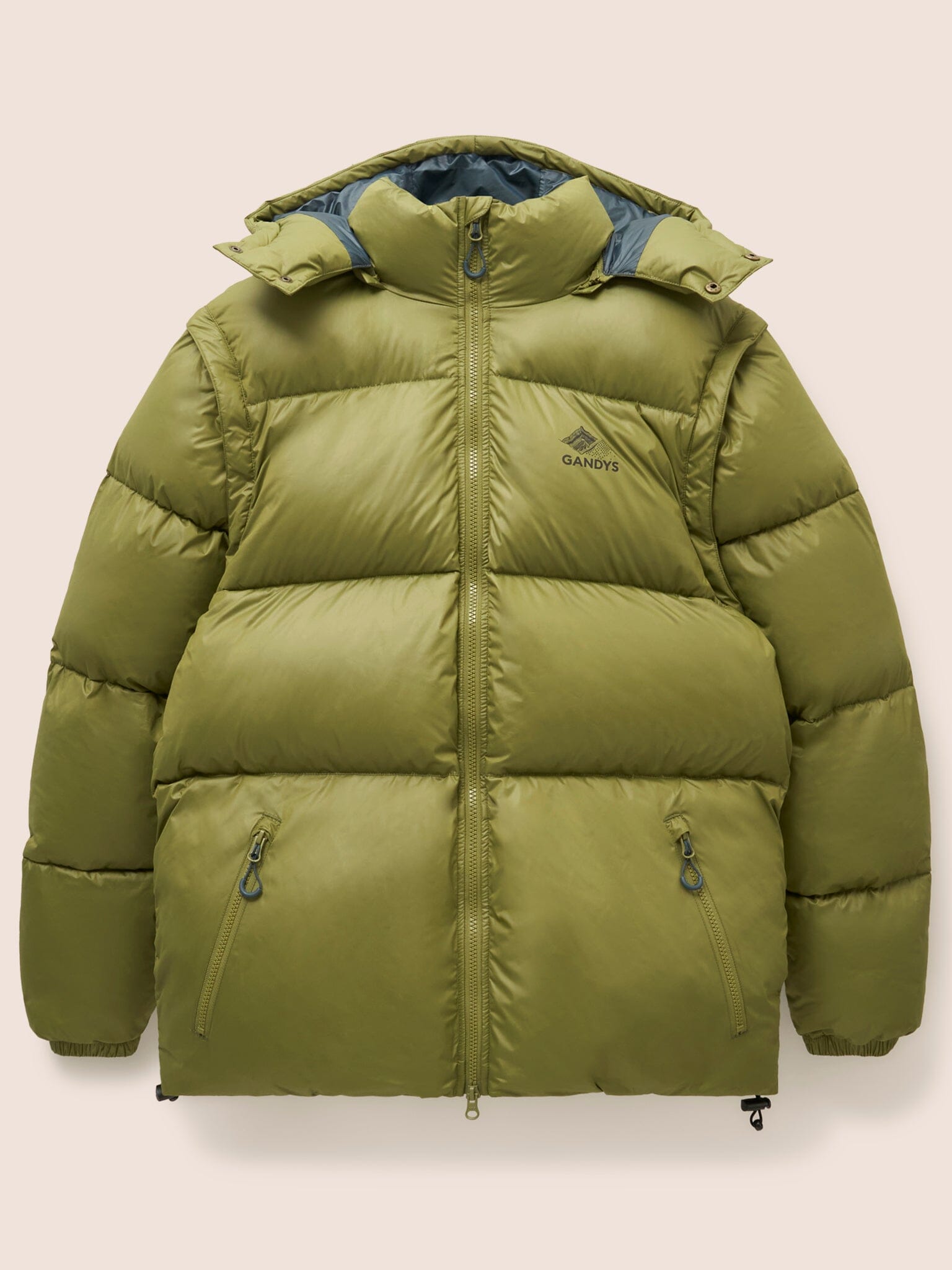 Orkney Multiway Detachable Sleeves Puffer Coat in Khaki Outerwear- Gandys