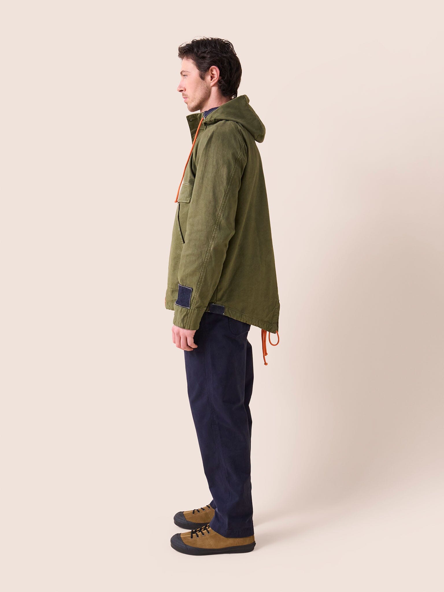 Oslo Cotton Patchwork Overhead Parka Jacket in Khaki Outerwear- Gandys