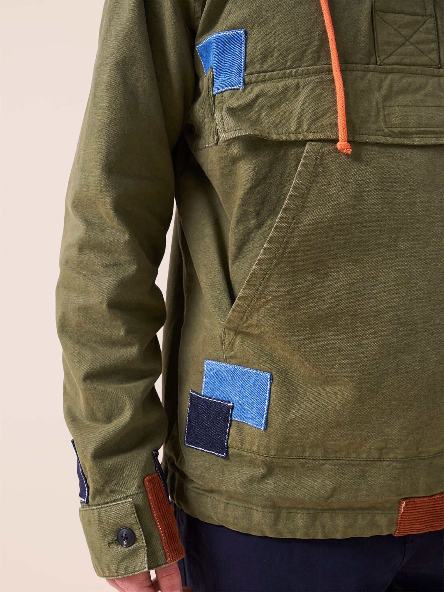 Oslo Cotton Patchwork Overhead Parka Jacket in Khaki Outerwear- Gandys