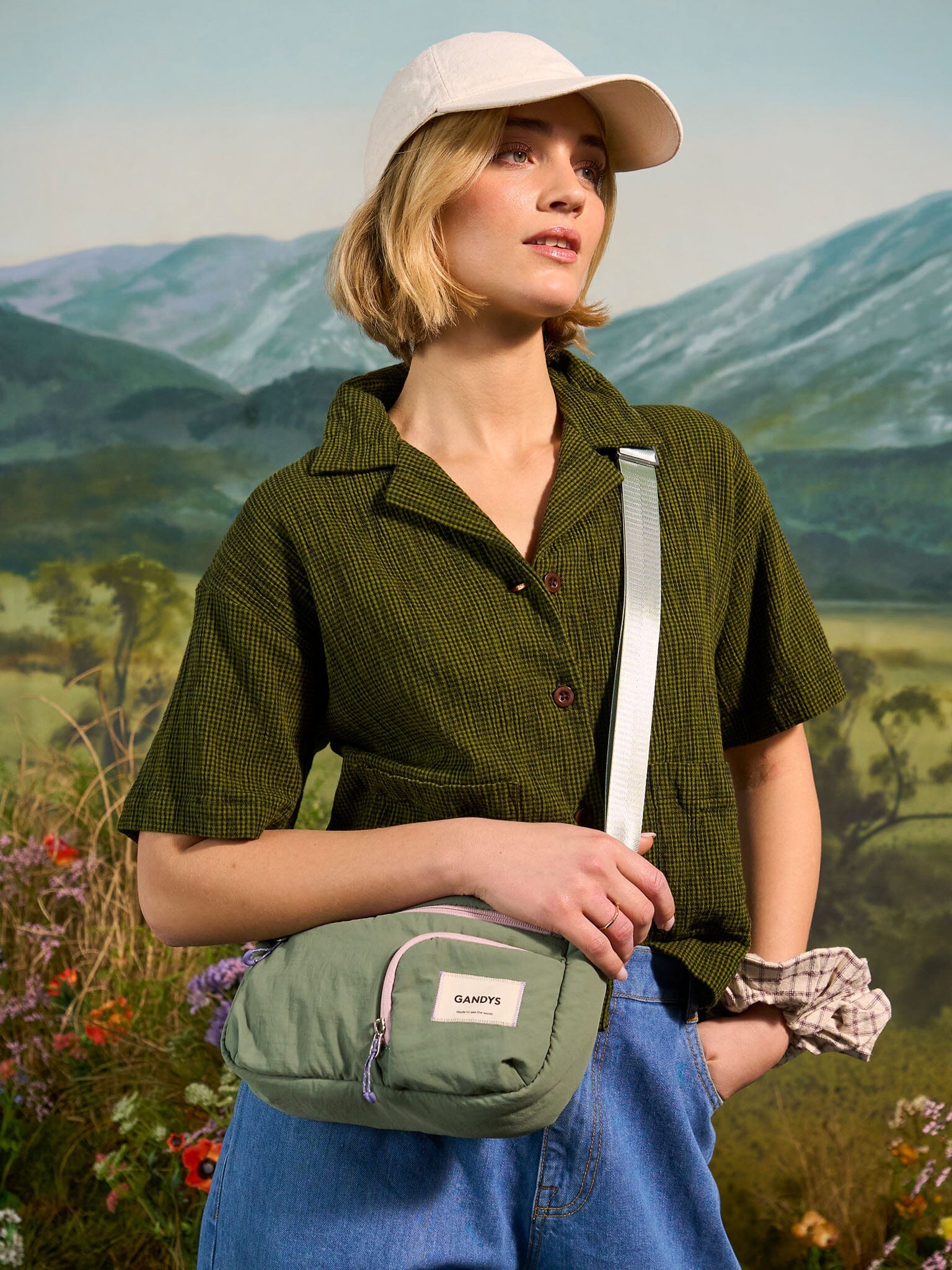 Panama Recycled Nylon Lightweight Crossbody Shoulder Bag in Hedge Green Bags- Gandys