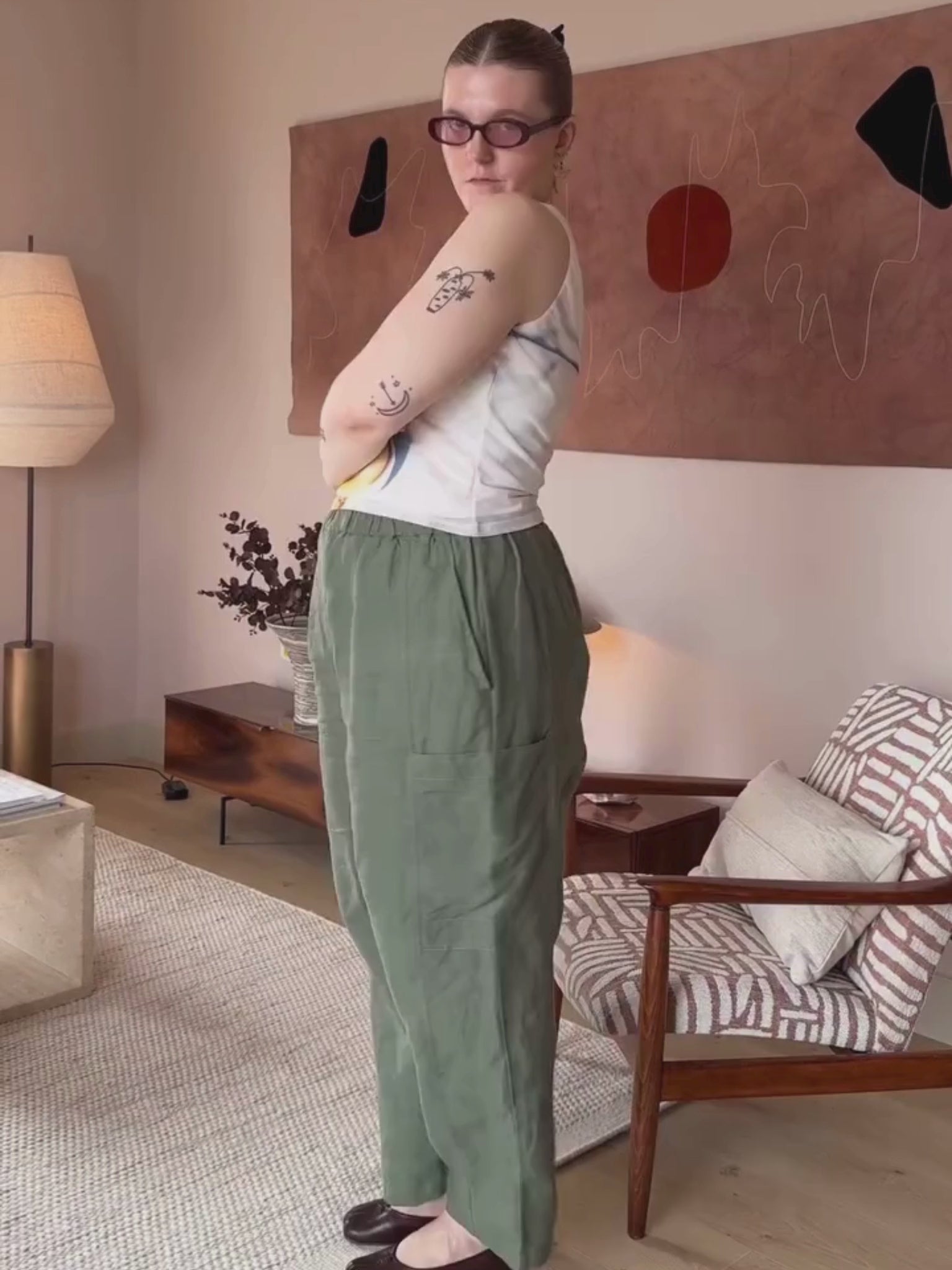 Green Bembridge Barrel Linen Trouser