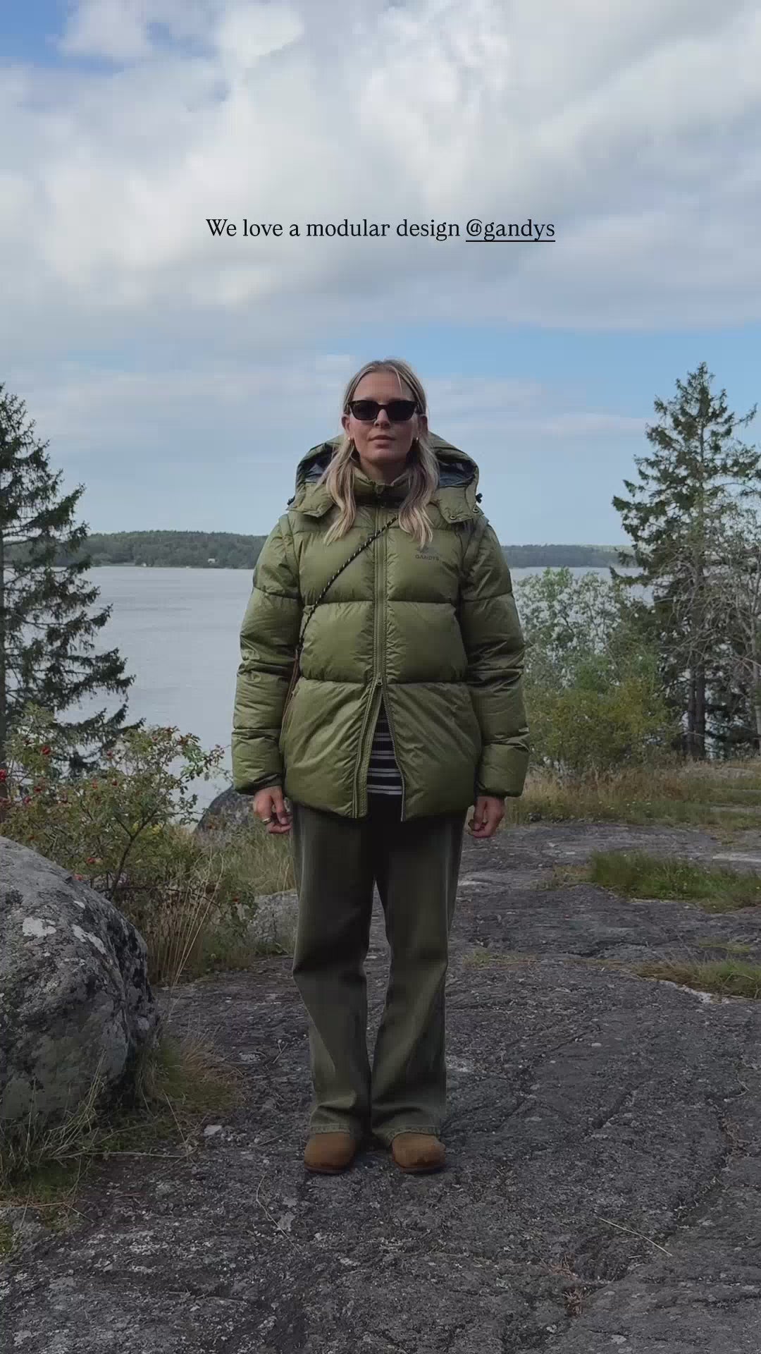 Orkney Multiway Detachable Sleeves Puffer Coat in Green