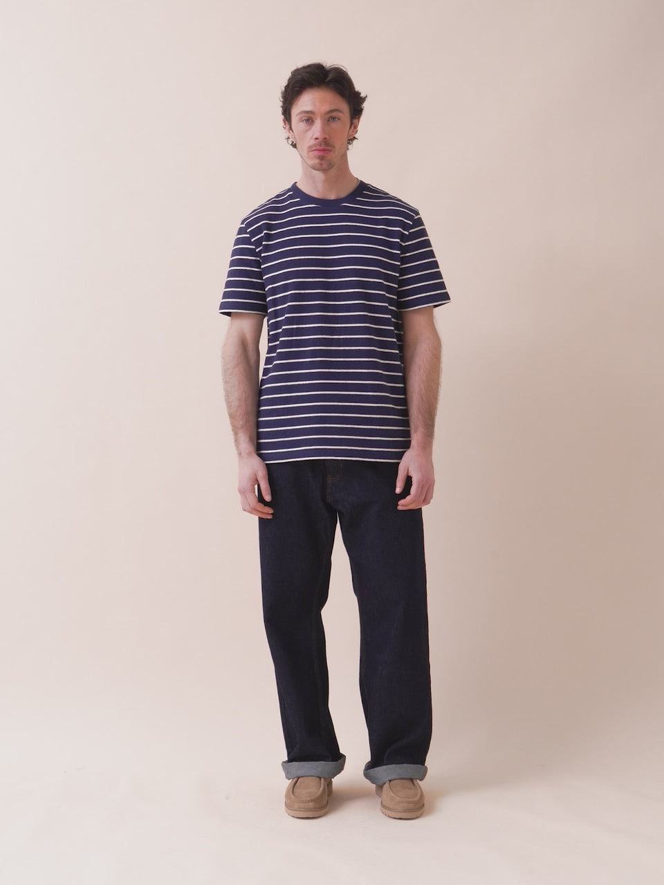 Lucca Classic Organic Cotton Short Sleeve T-Shirt in Navy Stripe