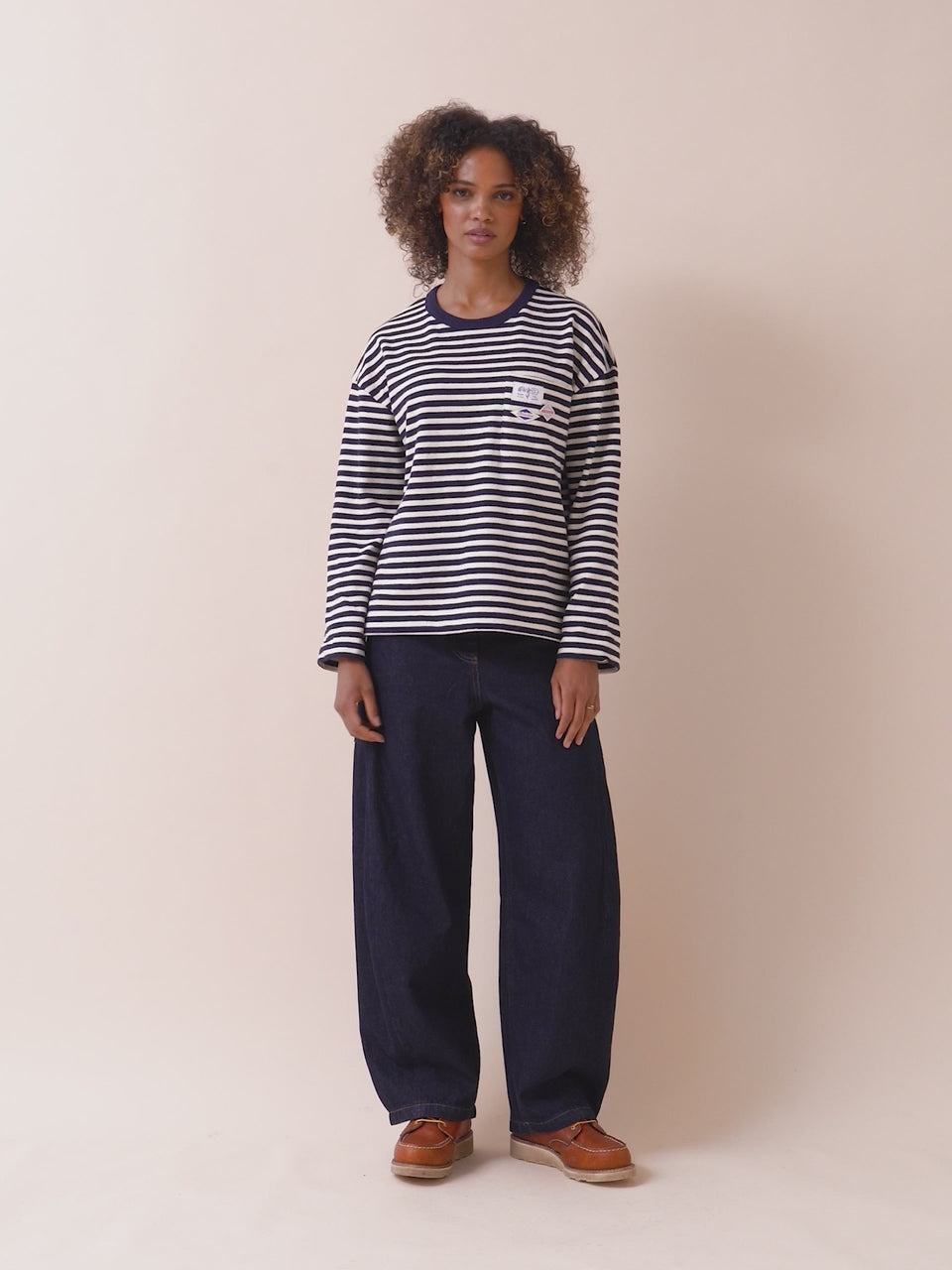 Seine Organic Cotton Classic Long Sleeve Stripe T-Shirt in Navy