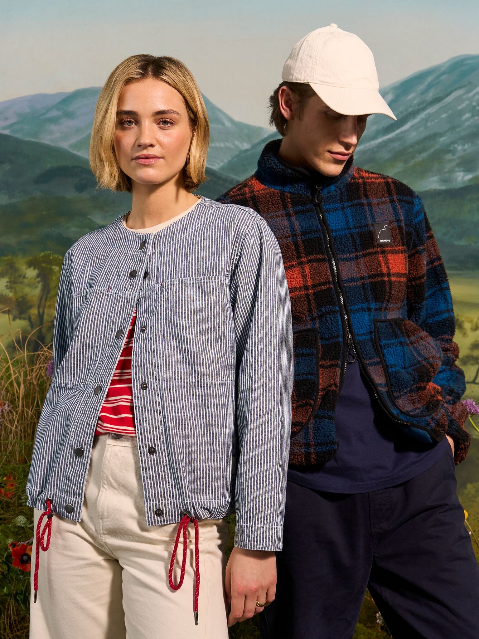 Provence Cotton Collarless Jacket in Blue Stripe Outerwear- Gandys