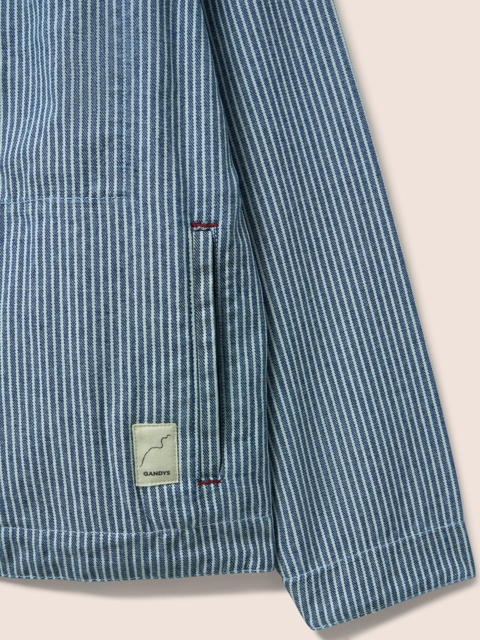 Provence Cotton Collarless Jacket in Blue Stripe Outerwear- Gandys