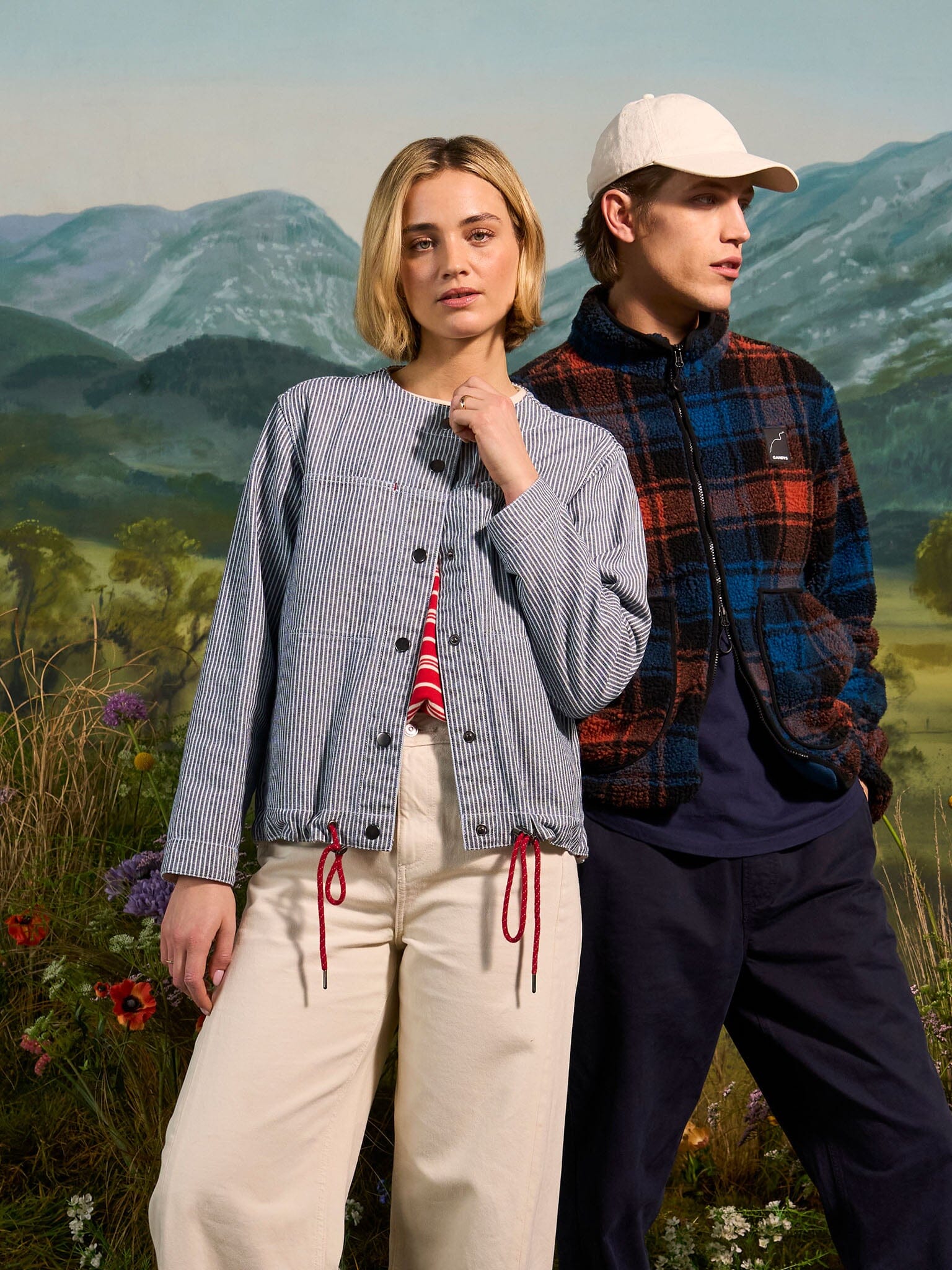 Provence Cotton Collarless Jacket in Blue Stripe Outerwear- Gandys