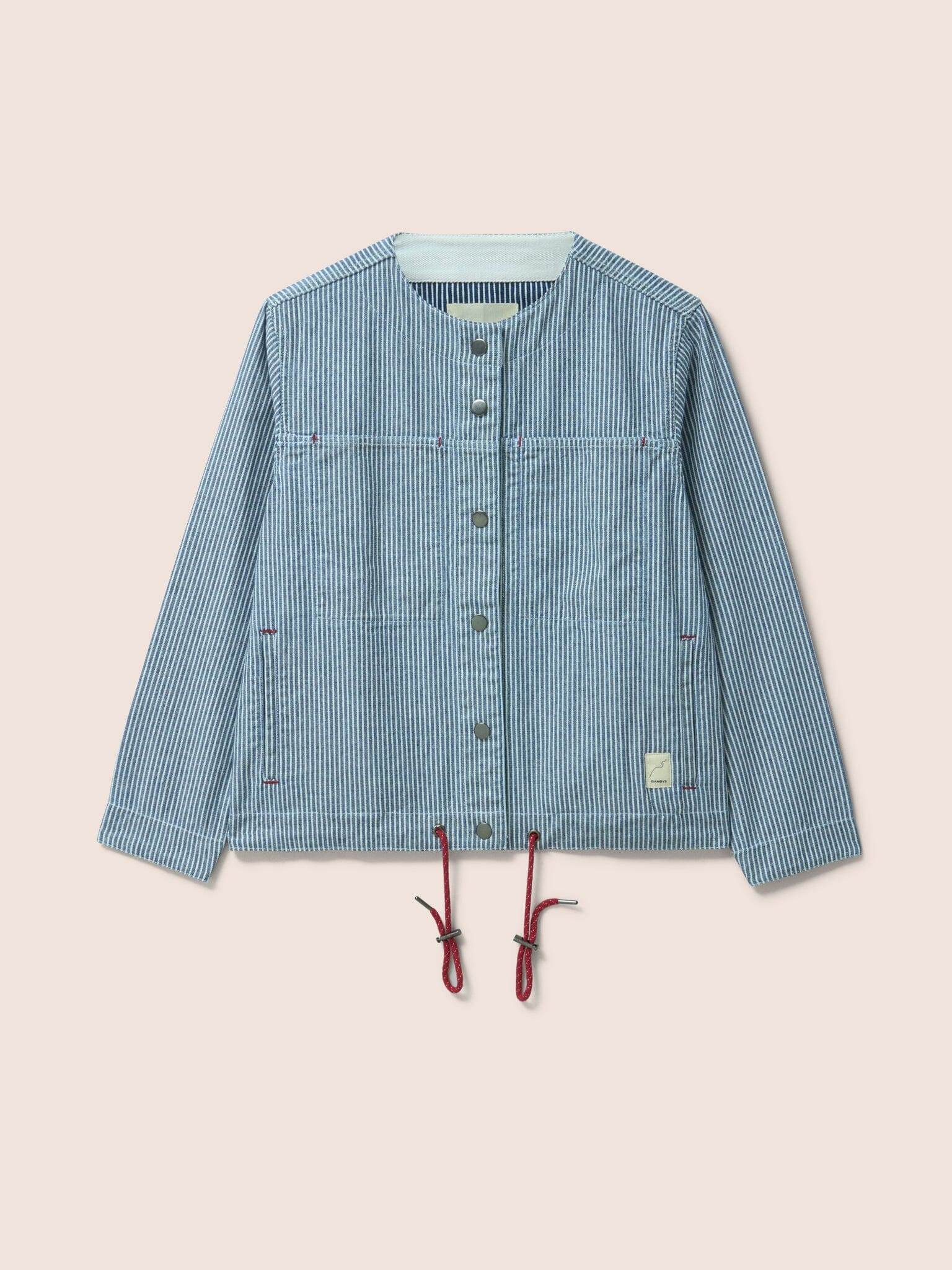 Provence Cotton Collarless Jacket in Blue Stripe Outerwear- Gandys
