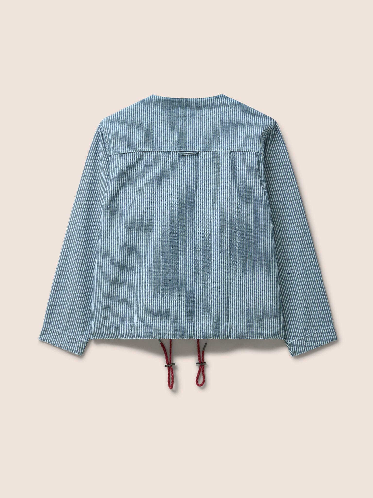 Provence Cotton Collarless Jacket in Blue Stripe Outerwear- Gandys