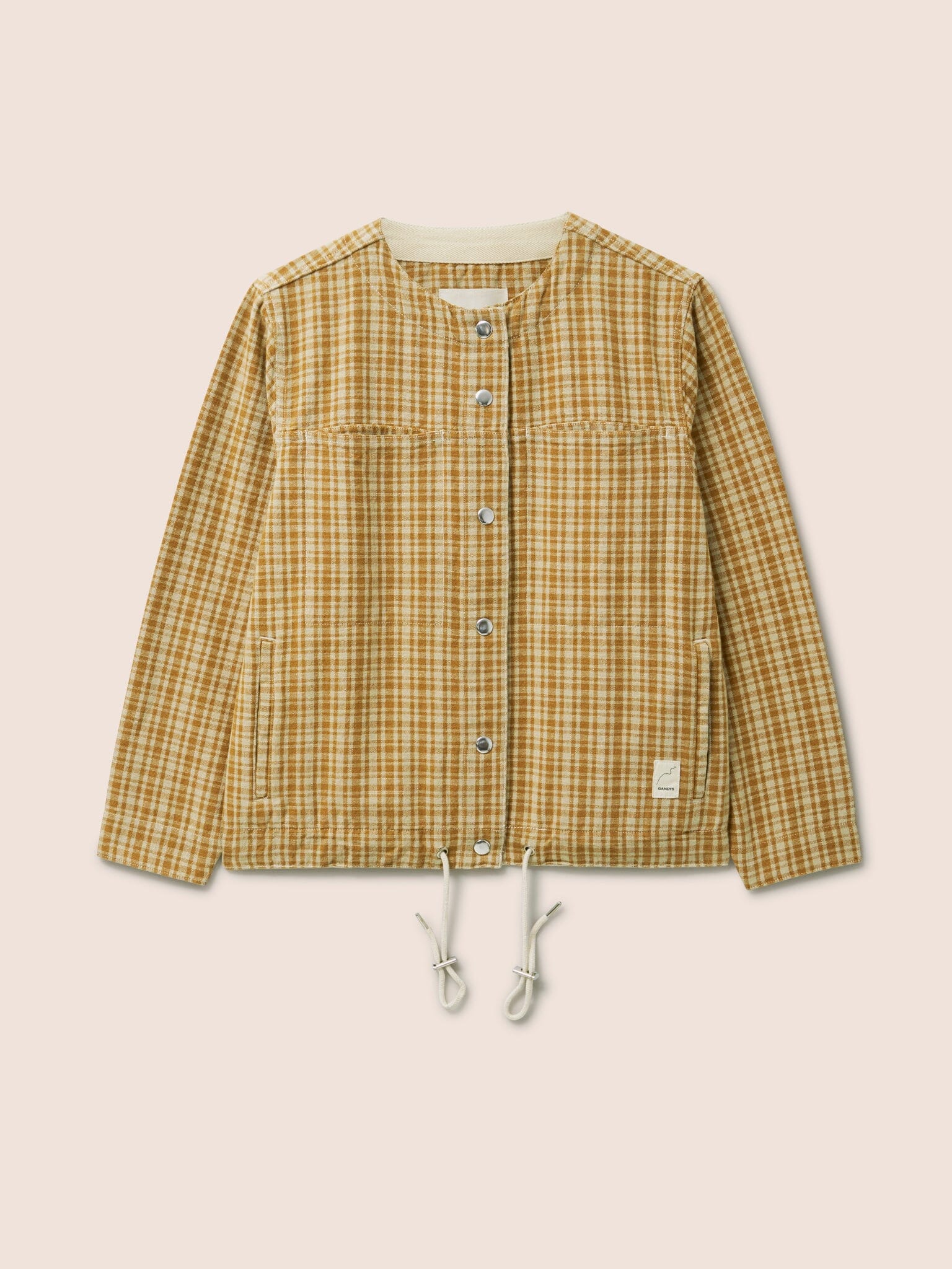 Provence Cotton Collarless Jacket in Mustard Check Outerwear- Gandys