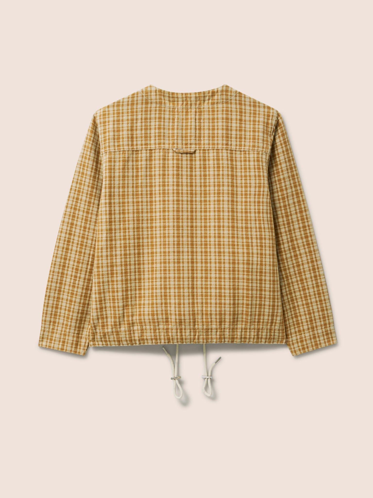 Provence Cotton Collarless Jacket in Mustard Check Outerwear- Gandys