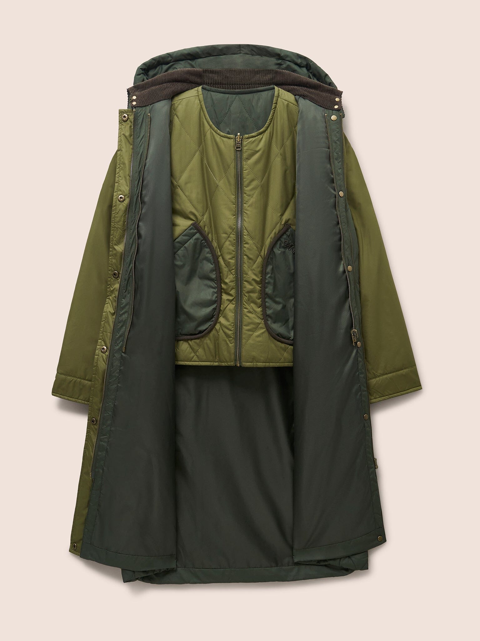 Quebec Quilted 3 in 1 Modular Longline Coat Outerwear- Gandys