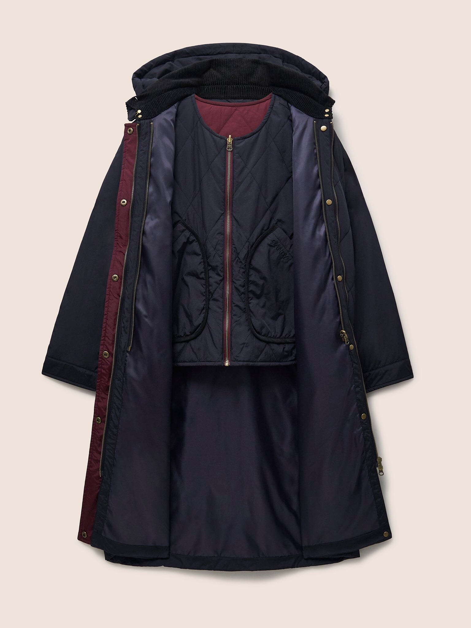 Quebec Quilted 3 in 1 Modular Longline Coat Outerwear- Gandys