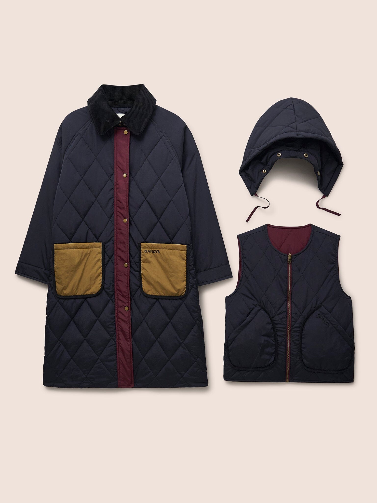 Quebec Quilted 3 in 1 Modular Longline Coat Outerwear- Gandys