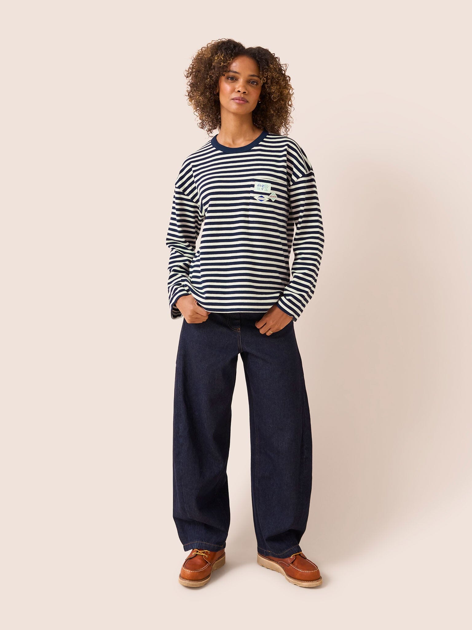 Seine Organic Cotton Classic Long Sleeve Stripe T-Shirt in Navy T-Shirts- Gandys