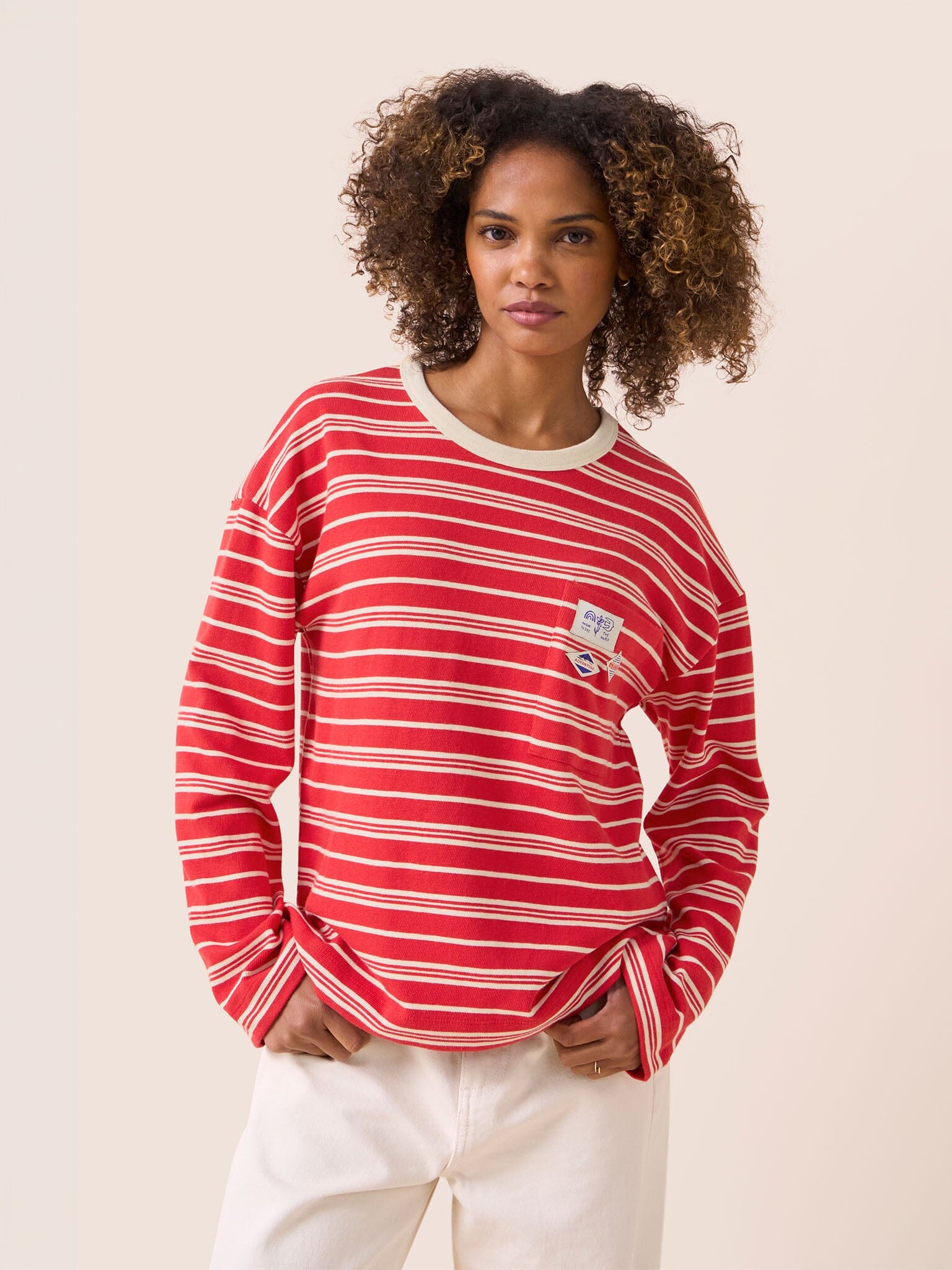 Seine Organic Cotton Classic Long Sleeve Stripe T-Shirt in Red T-Shirts- Gandys