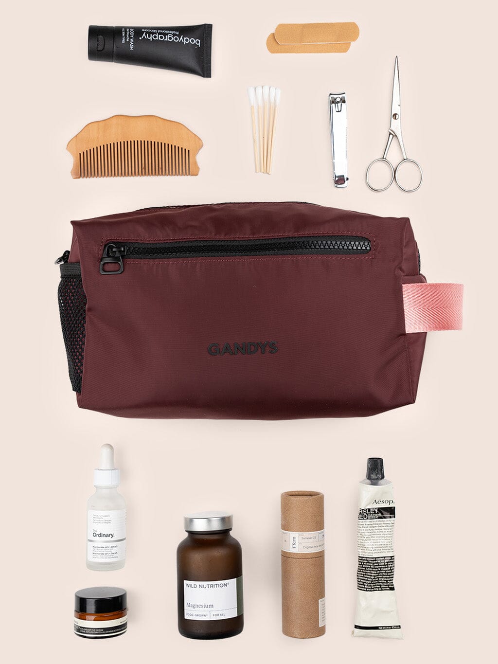 Snowdon Recycled Fabric Travel Washbag in Burgundy Bags- Gandys