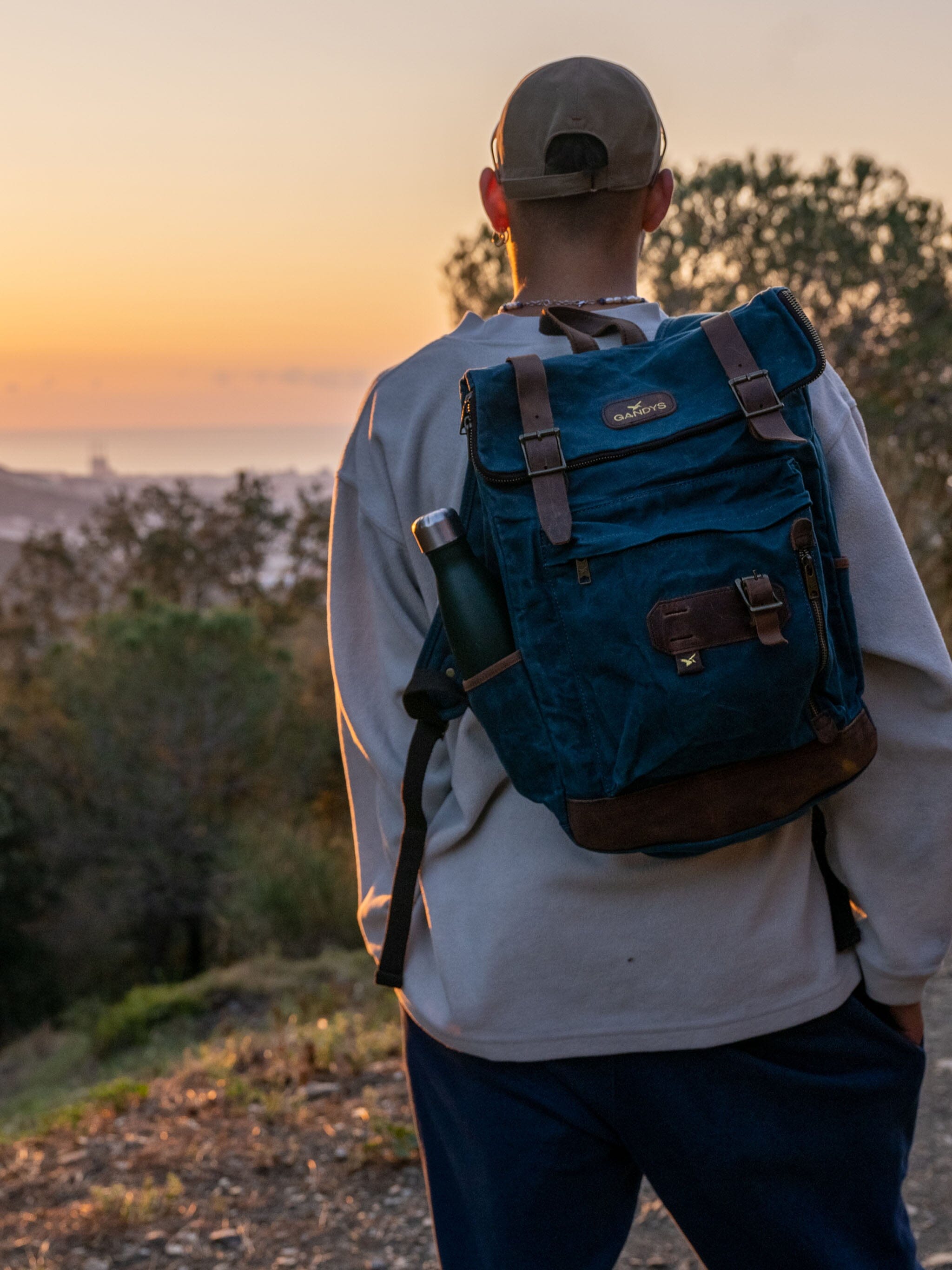 Teal Waxed Cotton Bali Backpack Bags- Gandys