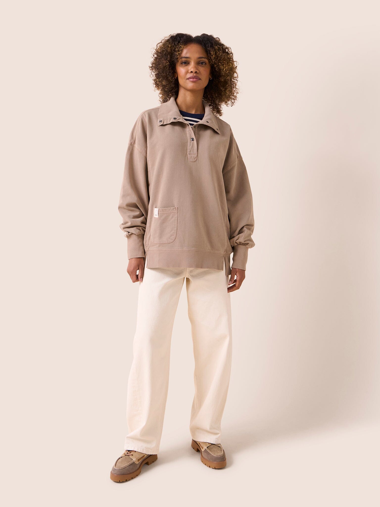 Timor Cotton Funnel Neck Sweater in Rose Layering- Gandys