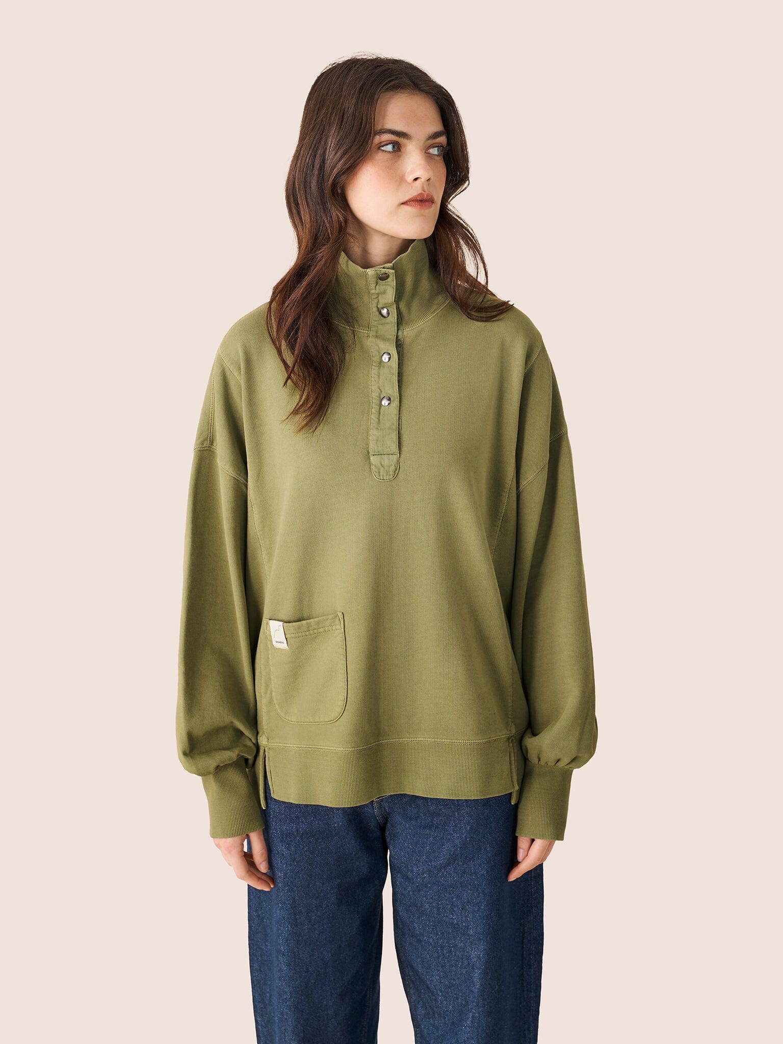 Timor Organic Cotton Funnel Neck Sweater in Khaki Layering- Gandys